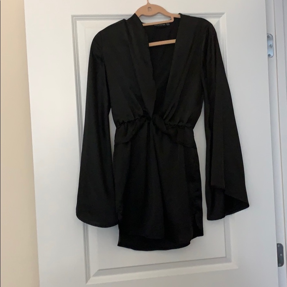 Black satin kimono dress